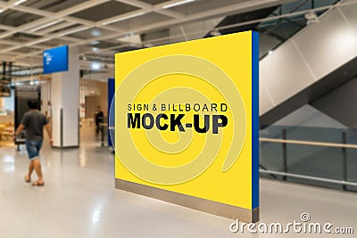 Mock up large blank billboard near the escalator Stock Photo