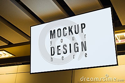 Mock up of light box in a city on the ceiling for your advertising. Blank mock up of poster billboard for your text message or Stock Photo