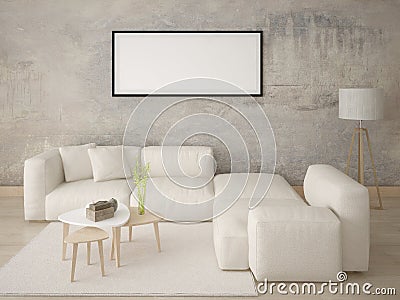 Mock up the living room with a corner light sofa. Stock Photo