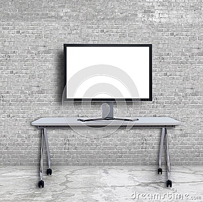 Mock up loft workspace background with computer on the modern st Stock Photo