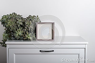 Mock up made from photo frame in scandinavian minimalist interior with succulents Stock Photo