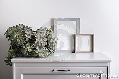 Mock up made from photo frame in scandinavian minimalist interior with succulents Stock Photo