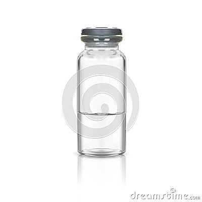 Mock up medical glass bottle with rubber gray cap. Cartoon Illustration