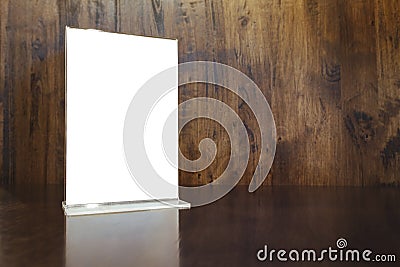 Mock up Menu frame on Table Wooden background Stock Photo