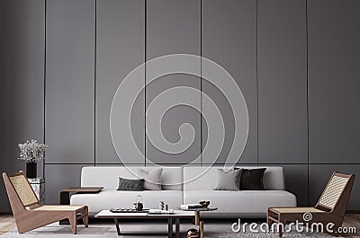 Mock up of minimal living room in modern interior, dark home design Stock Photo