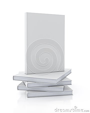 Mock up model of blank book standing on pile of books isolated on white background Stock Photo