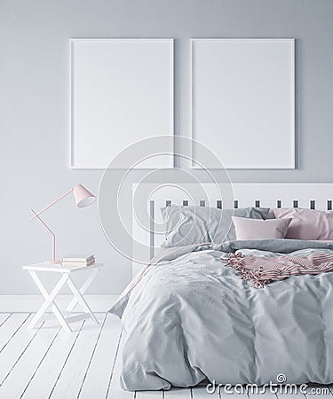 Mock-up in modern bedroom, Scandinavian style Stock Photo