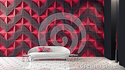 Modern interior design of futuristic living room 3d Render Cartoon Illustration