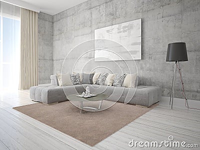 Mock up a modern living room with a gray corner sofa. Stock Photo