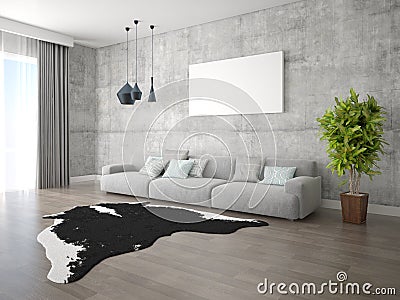 Mock up of modern living room with a large comfortable sofa. Stock Photo