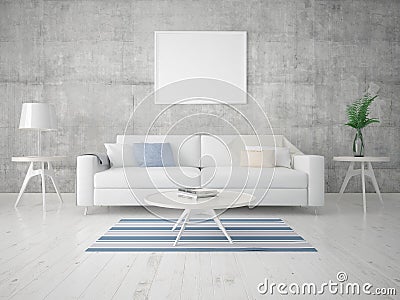 Mock up a modern living room with a light stylish sofa. Editorial Stock Photo