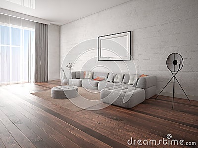 Mock up a modern living room with a perfect corner sofa. Stock Photo