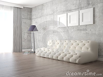 Mock up modern living room with a perfect fashionable sofa. Stock Photo