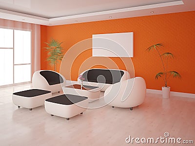 Mock up a modern living room with stylish armchairs and a sofa. Stock Photo