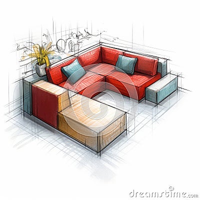 mock up modular rectangle corner sofa sketch , generated by AI Stock Photo