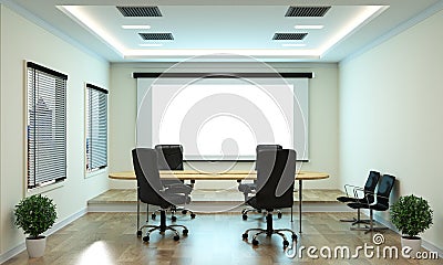 Mock up Office business - beautiful boardroom meeting room and conference table, modern style. 3D rendering Stock Photo