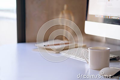 Mock up Office table with computer Stock Photo