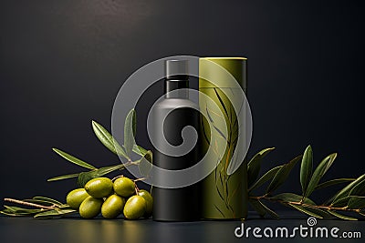 Mock up of olive oil as an elixir of health and well-being, its beneficial properties Stock Photo