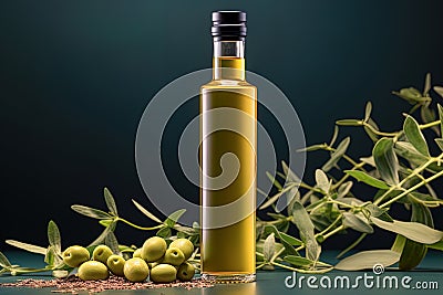 Mock up of olive oil as an elixir of health and well-being, its beneficial properties Stock Photo