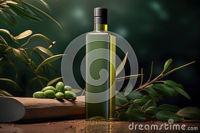 Mock up of olive oil as an elixir of health and well-being, its beneficial properties Stock Photo