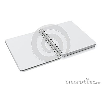 Mock up opened empty spiral notebook lying isolated on white background Stock Photo