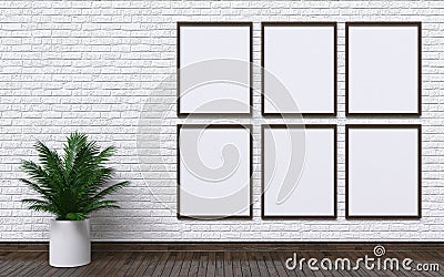 Mock up photo frames with plant and wall 3D Cartoon Illustration