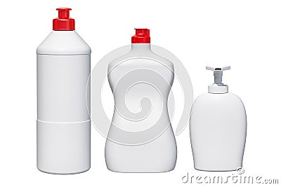 Mock-up plastic bottles. Detergent, cleaning products. 3D render Stock Photo