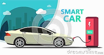 Mock up popular car. Station fast charging Vector Illustration