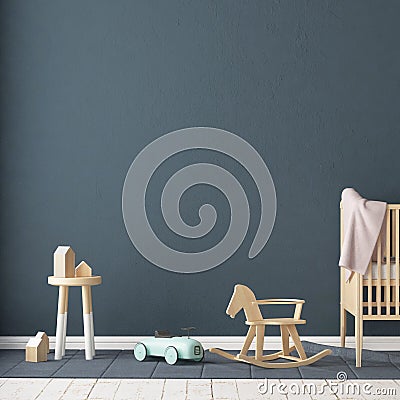 Mock up poster in the children`s room. Children`s room in Scandinavian style. 3d illustration. Stock Photo