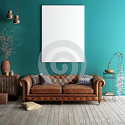 Mock up poster in classic living room. Stock Photo