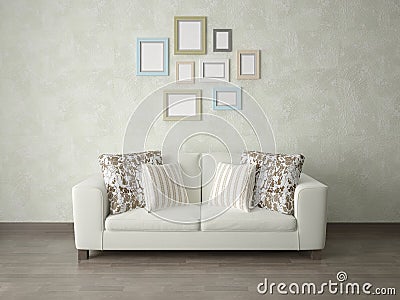 Mock up poster with a compact sofa on a background. Stock Photo