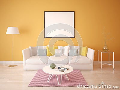 Mock up poster cozy living room on the background. Stock Photo