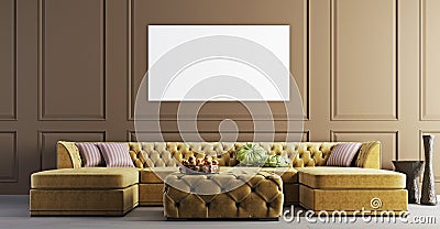 Mock up poster in elegant living room in stylish apartment. Cartoon Illustration