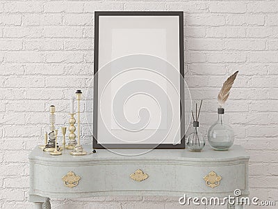 Mock up poster frame with a chest. Stock Photo