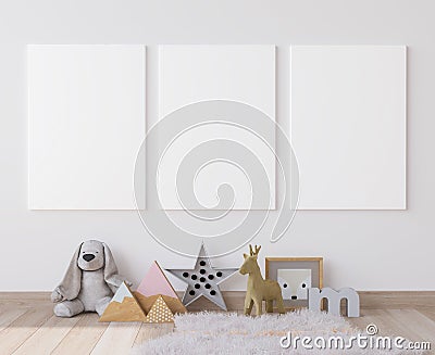 Mock up poster frame in children playroom, Scandinavian interior style Stock Photo
