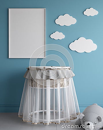 Mock up poster frame in children room, Scandinavian style interior background Stock Photo