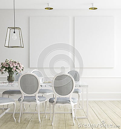 Mock up poster frame, dining room , Scandinavian style Stock Photo