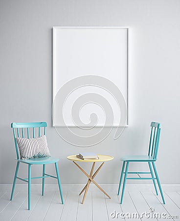 Mock up poster frame in hipster interior background, scandinavian style Stock Photo