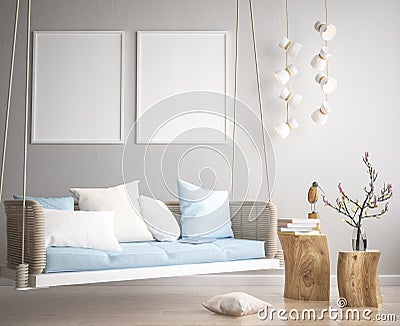 Mock up poster frame in hipster interior background, scandinavian style Stock Photo