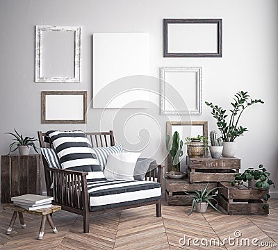 Mock up poster frame in hipster interior background, scandinavian style Stock Photo