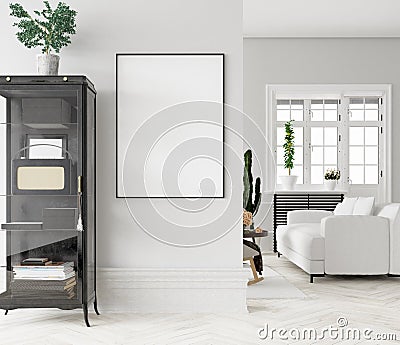 Mock up poster frame in home interior background Stock Photo