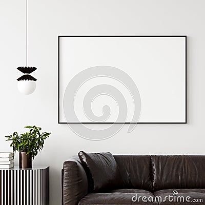 Mock up poster frame in home interior background, Modern style living room Stock Photo