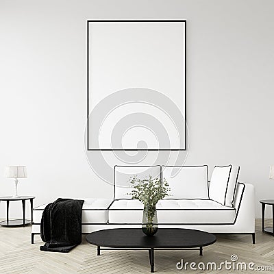 Mock up poster frame in home interior background, Modern style living room Stock Photo