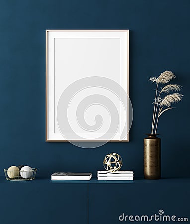 Mock up poster frame in home interior background, modern style Stock Photo