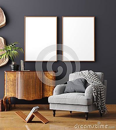 Mock up poster frame in home interior background, Scandinavian style Stock Photo