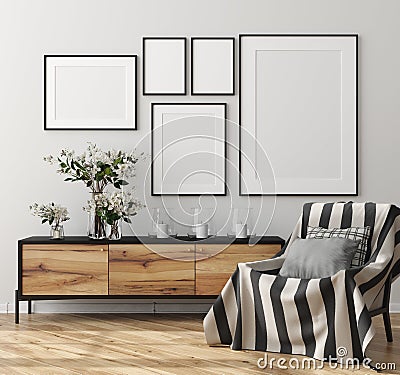 Mock up poster frame in home interior, Scandinavian style Stock Photo