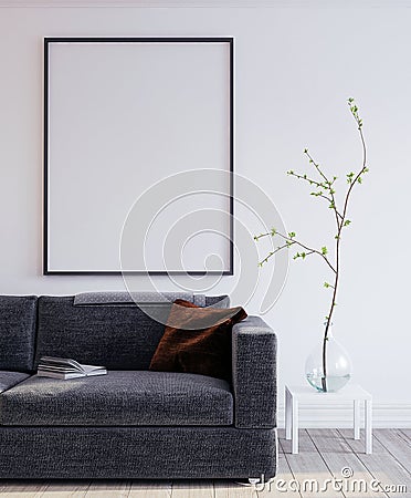 Mock up poster frame in interior background Stock Photo