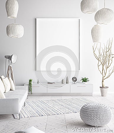 Mock up poster frame in interior background, scandinavian style Stock Photo