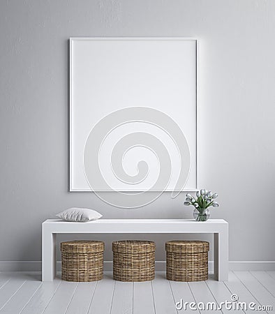 Mock up poster frame, interior minimalism, Scandinavian design Stock Photo