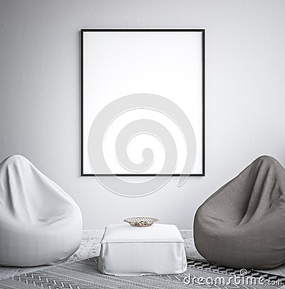 Mock up poster frame, interior minimalism,Scandinavian design Stock Photo